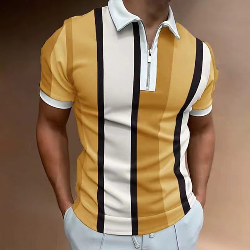 Herren Poloshirt POLO Shirt Zip Kontrast Kragen Kurzarm Slim Fit Hemd Polohemd