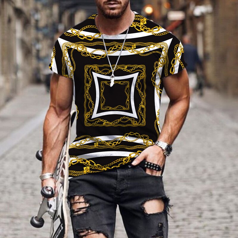 Herren Fashion Barock Stil 3D T-Shirt Rundhals Unisex Sommer Streetwear