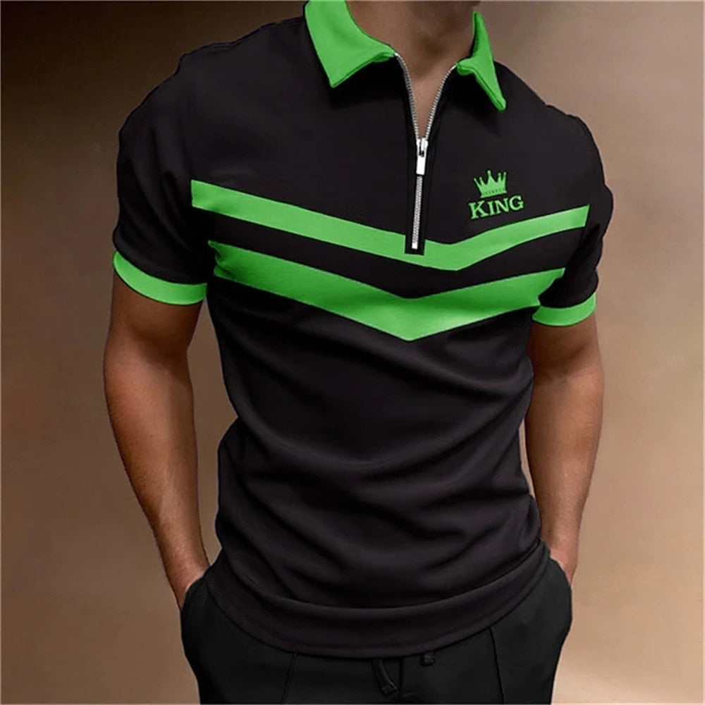 Herren Poloshirt POLO Shirt Zip Kontrast Kragen Kurzarm Slim Fit Hemd Polohemd
