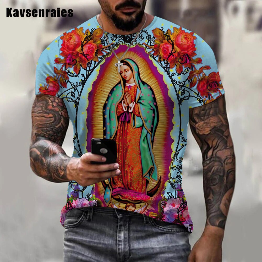 Herren Heilige Madonna 3D T-Shirt Rundhals Unisex Sommer Streetwear Men