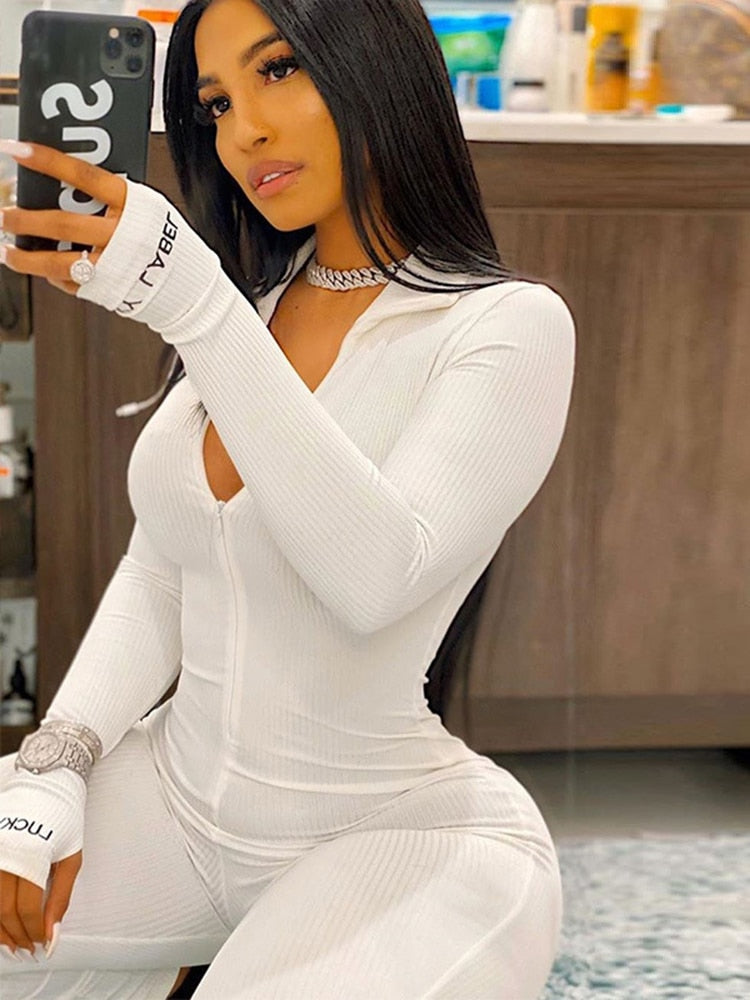 Damen Stretch Yoga Jumpsuit Gerippter Rollkragen Overall Langarm Jogginganzug