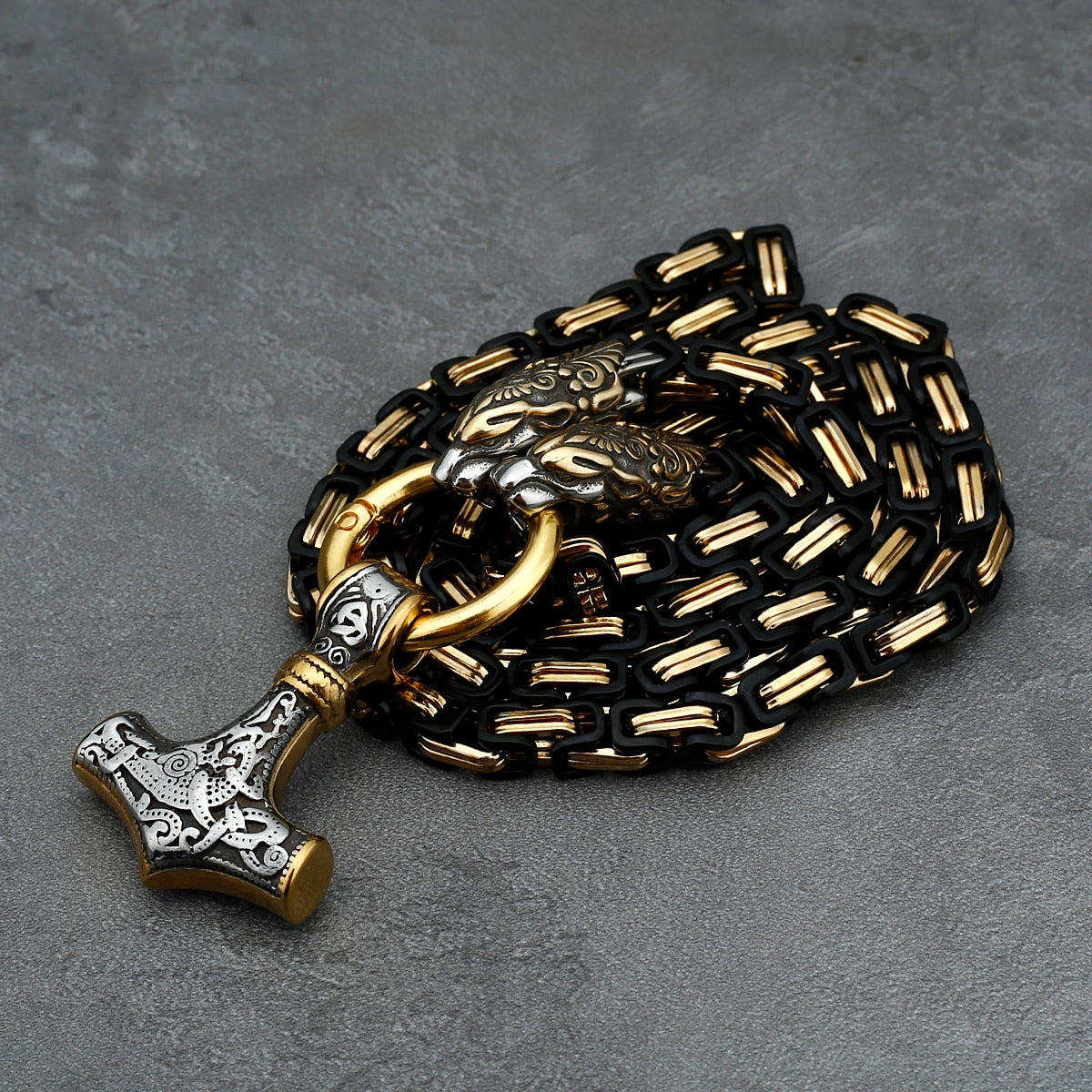 Thors Hammer Mjölnir Edelstahl Halskette Königskette silber gold Wikingerschmuck