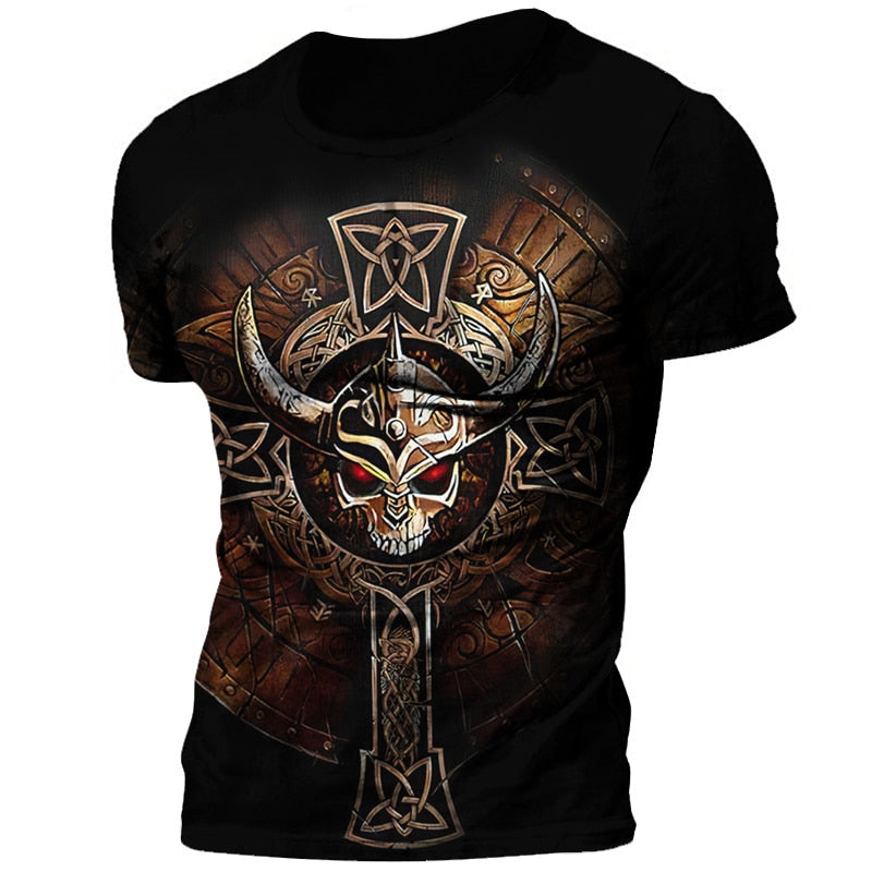Herren Viking Tattoo 3D T-Shirt Rundhals Unisex Sommer Streetwear