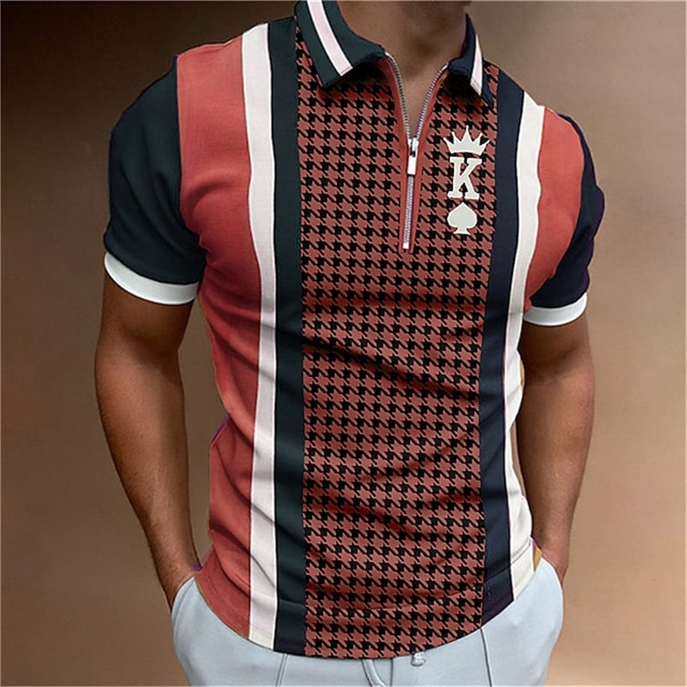 Herren Poloshirt POLO Shirt Zip Kontrast Kragen Kurzarm Slim Fit Hemd Polohemd