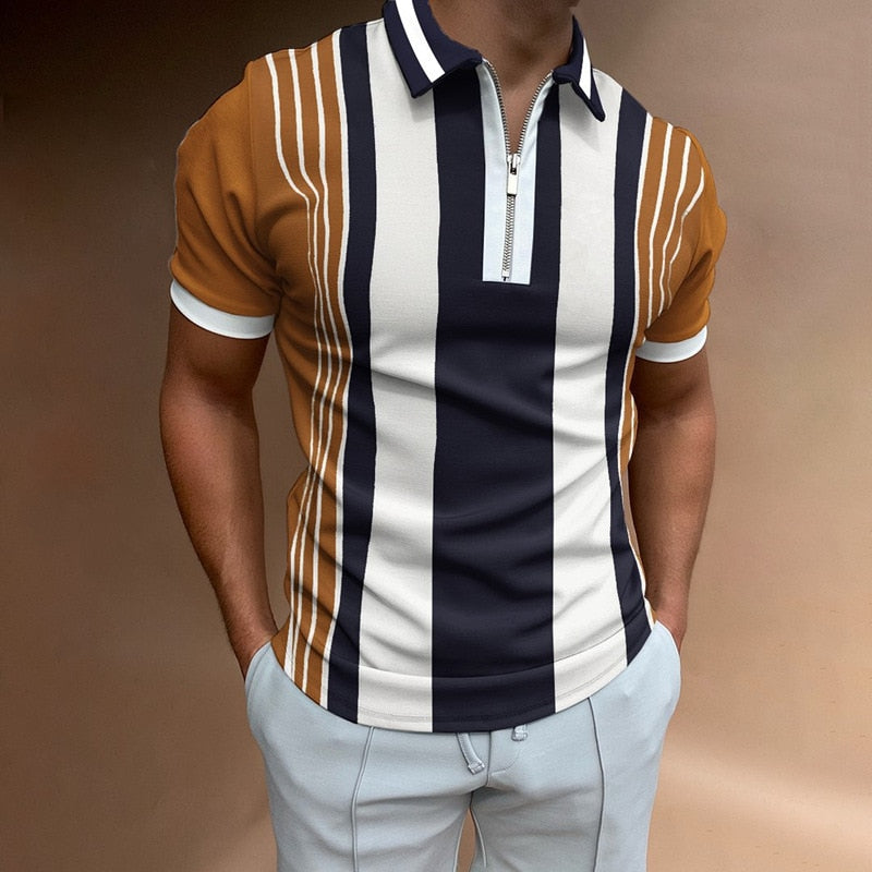 Herren Poloshirt POLO Shirt Zip Kontrast Kragen Kurzarm Slim Fit Hemd Polohemd