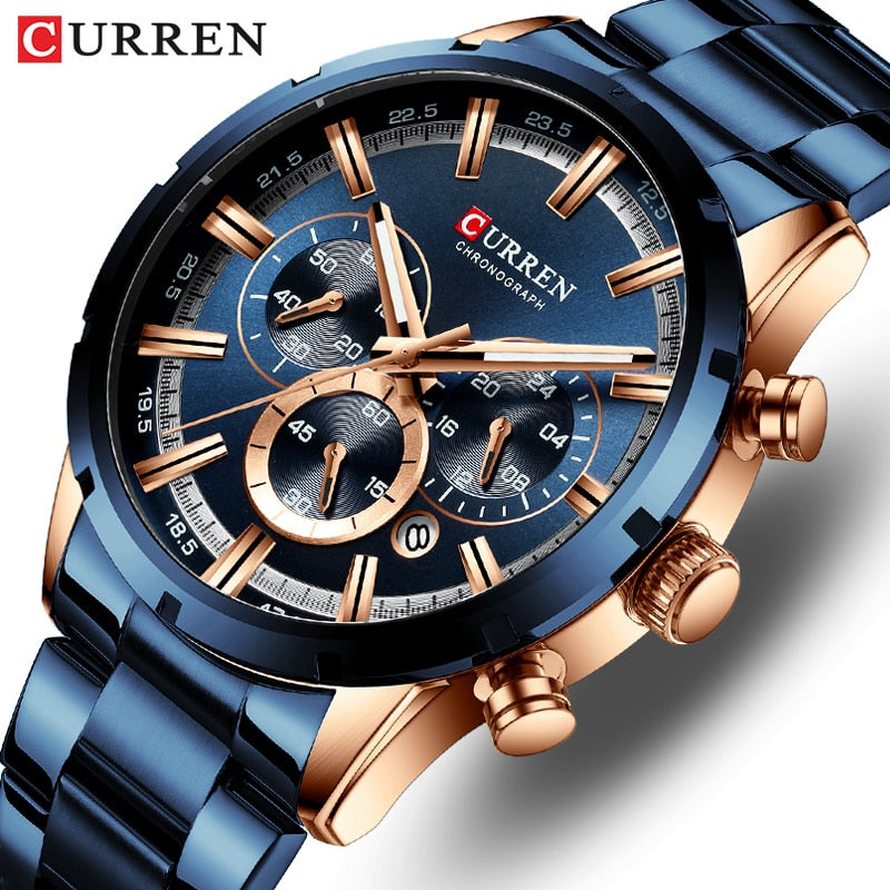 Herren Armbanduhr Silber Schwarz Edelstahl Fashion Luxus Chronograph  Business