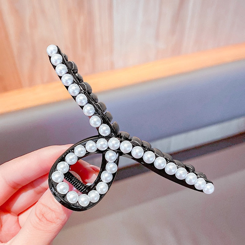 Damen Groß Perlen Haar Klauen Elegant Acryl Haarspange Hyperbole Haarklammer Neu