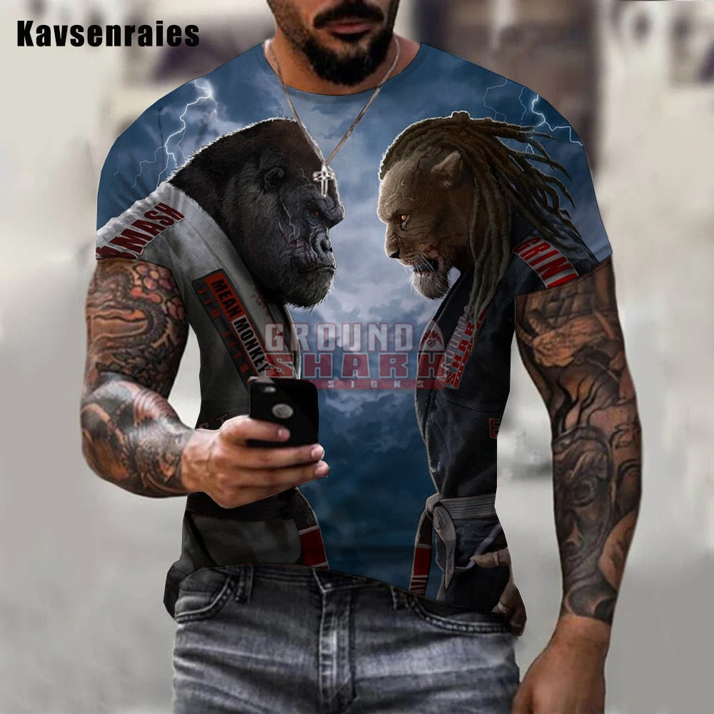 Fashion Herren Boxing Dog 3D T-Shirt Rundhals Unisex Men Fight Club Streetwear