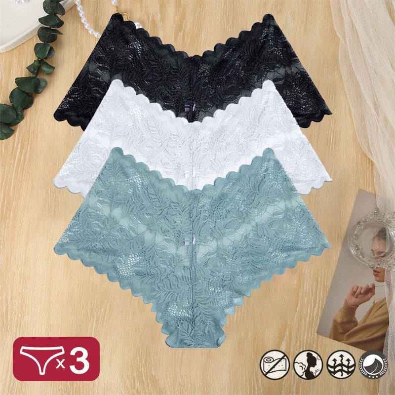 Damen 3-er Pack Hipster Spitze Unterwäsche Tanga Höschen Sexy Schlüpfer Slip Panties