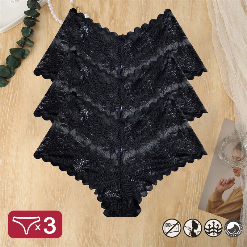 Damen 3-er Pack Hipster Spitze Unterwäsche Tanga Höschen Sexy Schlüpfer Slip Panties