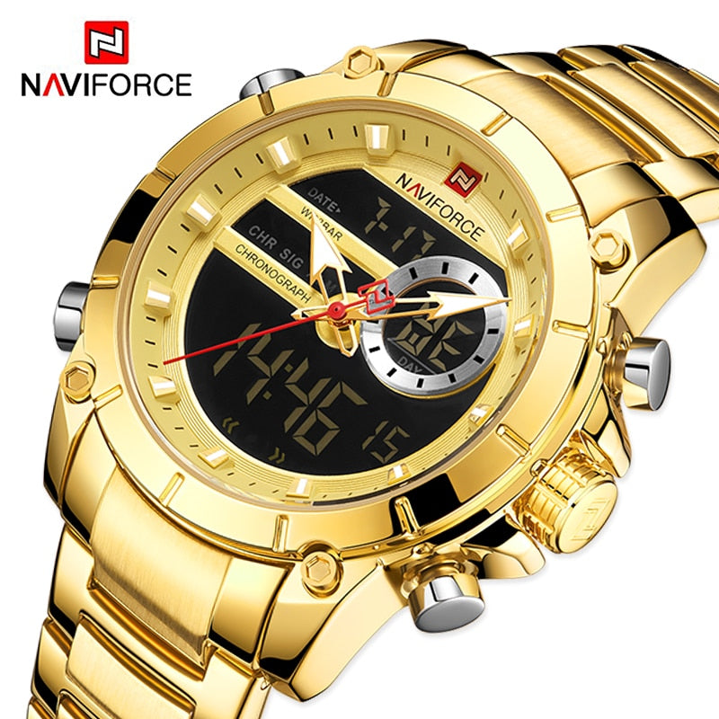 Herren Digital Armbanduhr Silber Edelstahl Fashion Luxus Chronograph Business