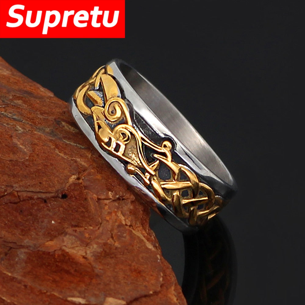 Herren Wikinger Runen Ring Edelstahl Nordische Mythologie Odin Gothic