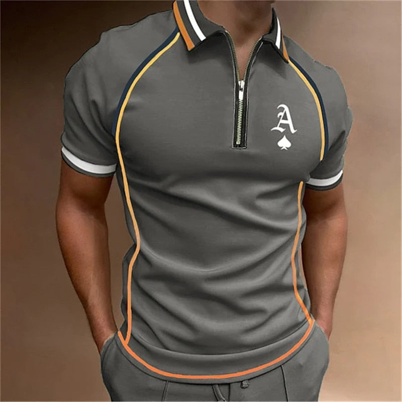 Herren Poloshirt POLO Shirt Zip Kontrast Kragen Kurzarm Slim Fit Hemd Polohemd