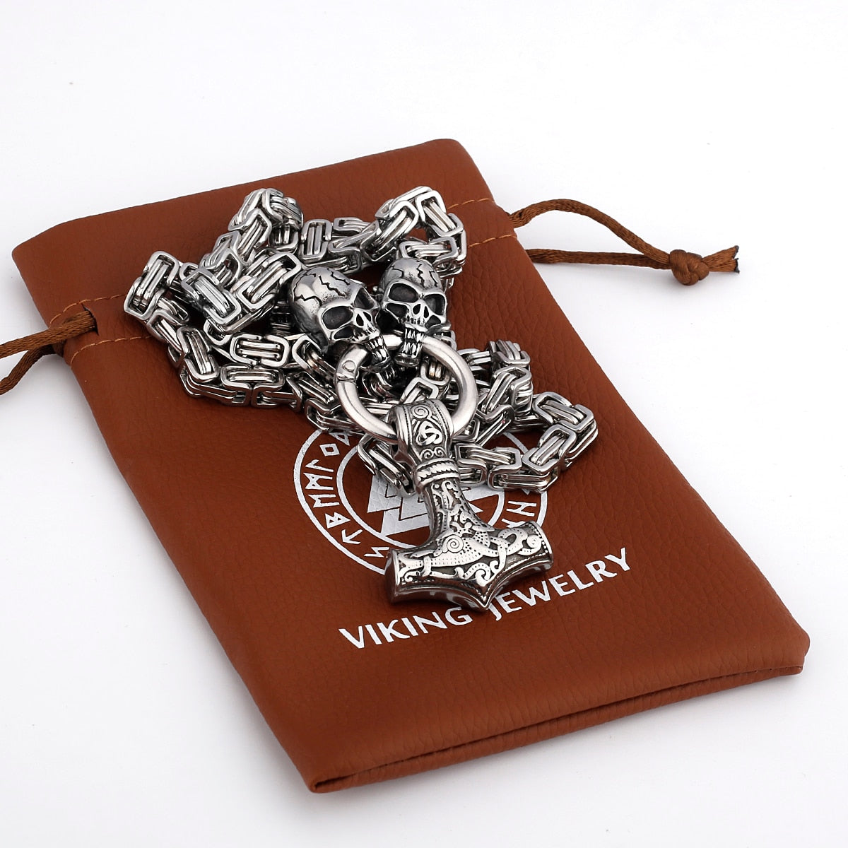 Thors Hammer Mjölnir Edelstahl Halskette Königskette silber gold Wikingerschmuck