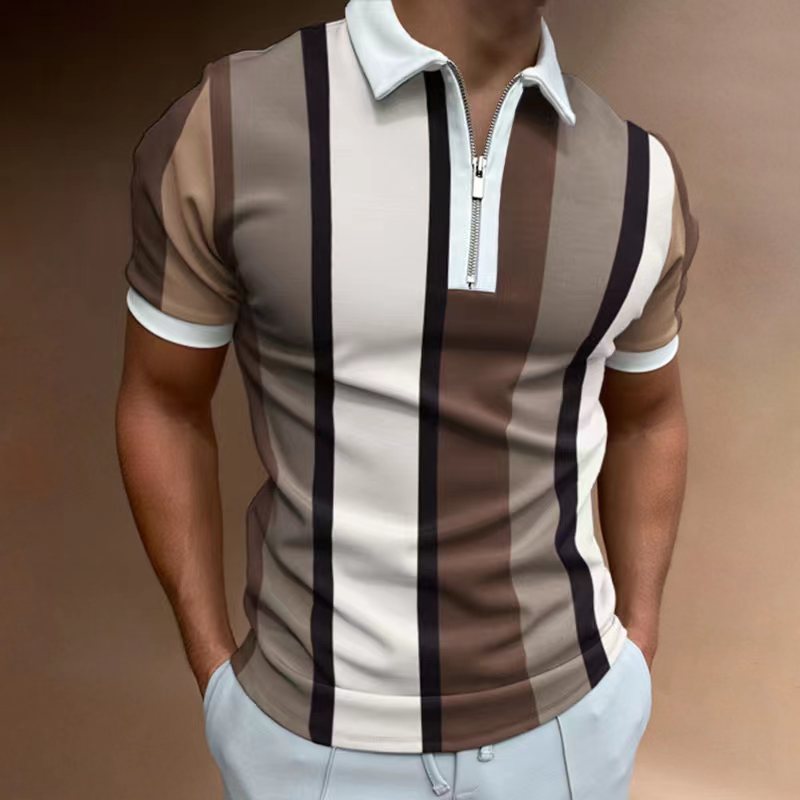 Herren Poloshirt POLO Shirt Zip Kontrast Kragen Kurzarm Slim Fit Hemd Polohemd