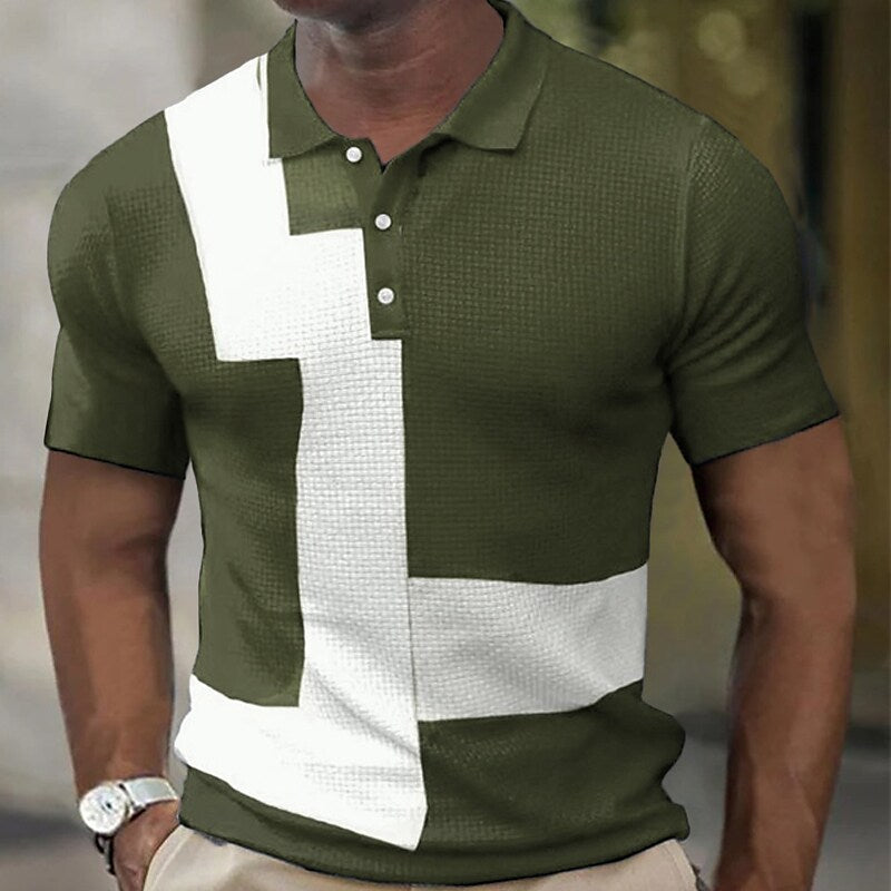 Herren Poloshirt POLO Shirt Zip Kontrast Kragen Kurzarm Slim Fit Hemd Polohemd