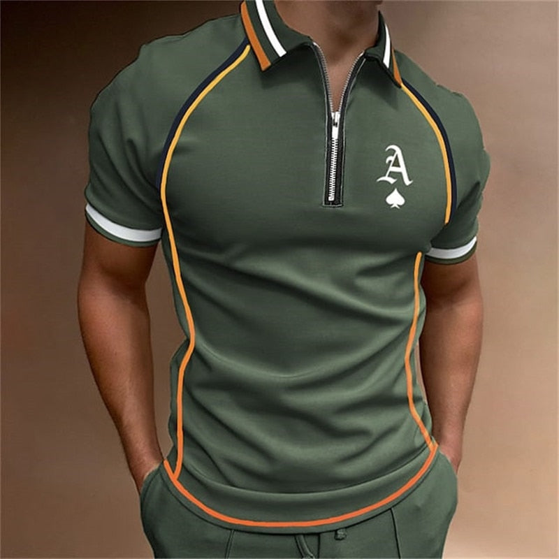 Herren Poloshirt POLO Shirt Zip Kontrast Kragen Kurzarm Slim Fit Hemd Polohemd