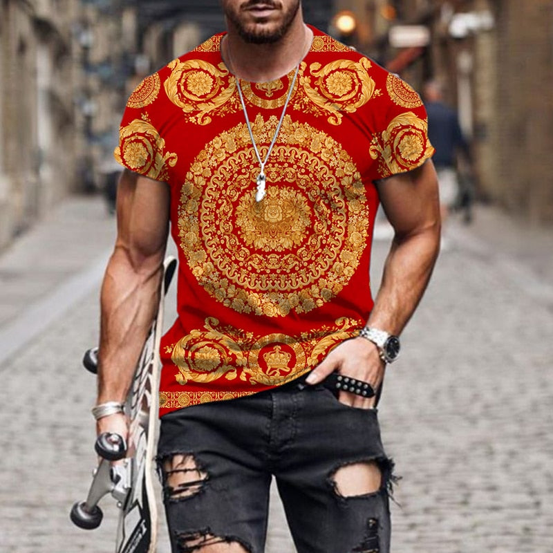 Herren Fashion Barock Stil 3D T-Shirt Rundhals Unisex Sommer Streetwear