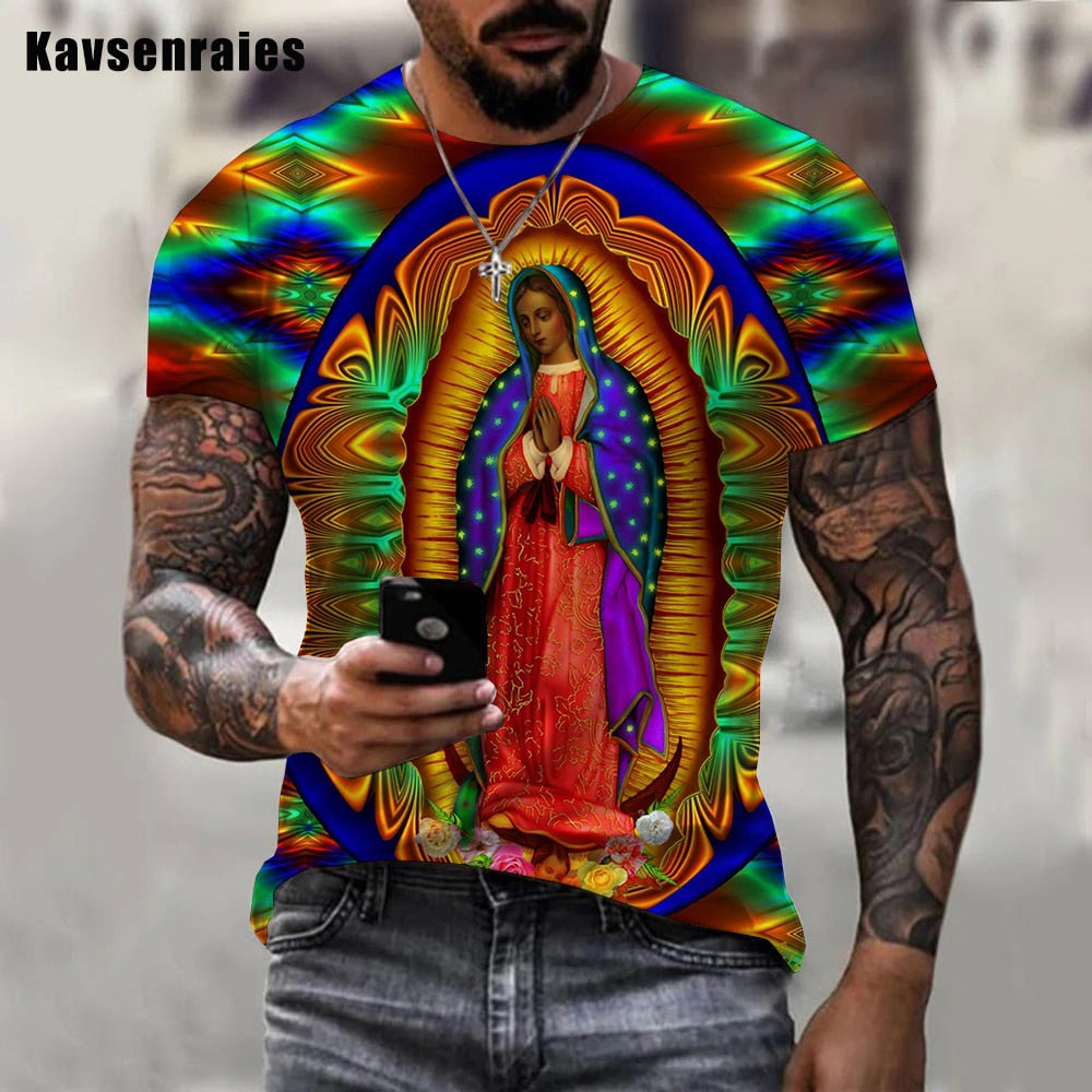 Herren Heilige Madonna 3D T-Shirt Rundhals Unisex Sommer Streetwear Men