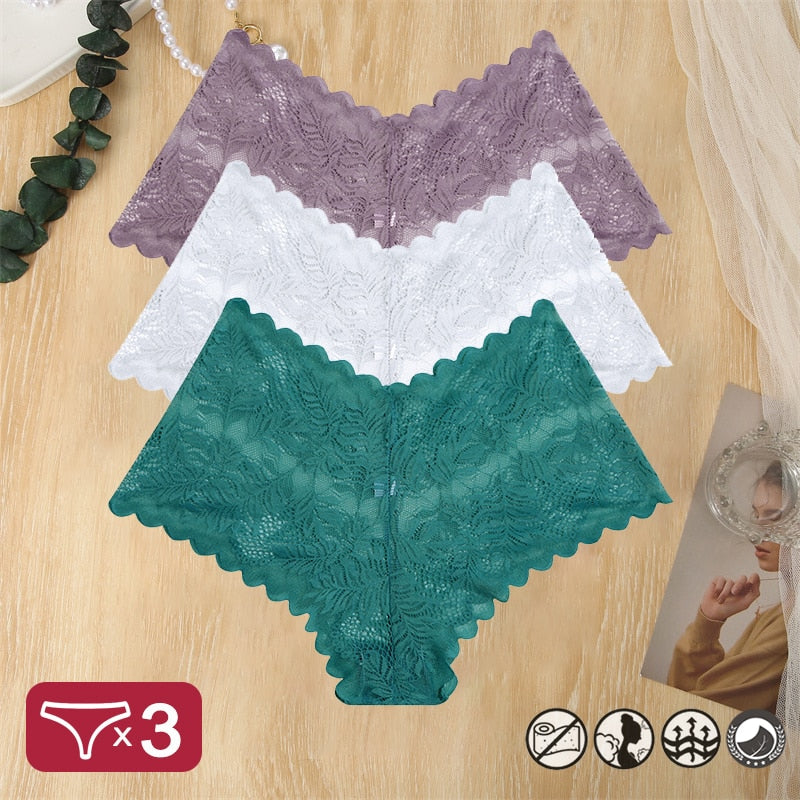 Damen 3-er Pack Hipster Spitze Unterwäsche Tanga Höschen Sexy Schlüpfer Slip Panties