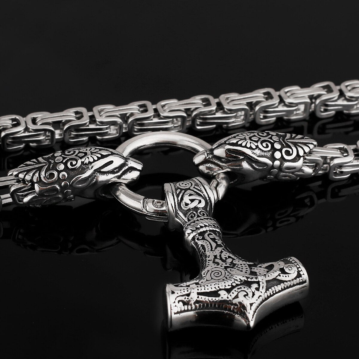 Thors Hammer Mjölnir Edelstahl Halskette Königskette silber gold Wikingerschmuck