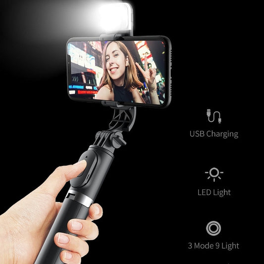 6 in 1 Wireless Bluetooth Selfie Stick faltbares Mini-Stativ mit Fülllicht-Shutter-Fernbedienung