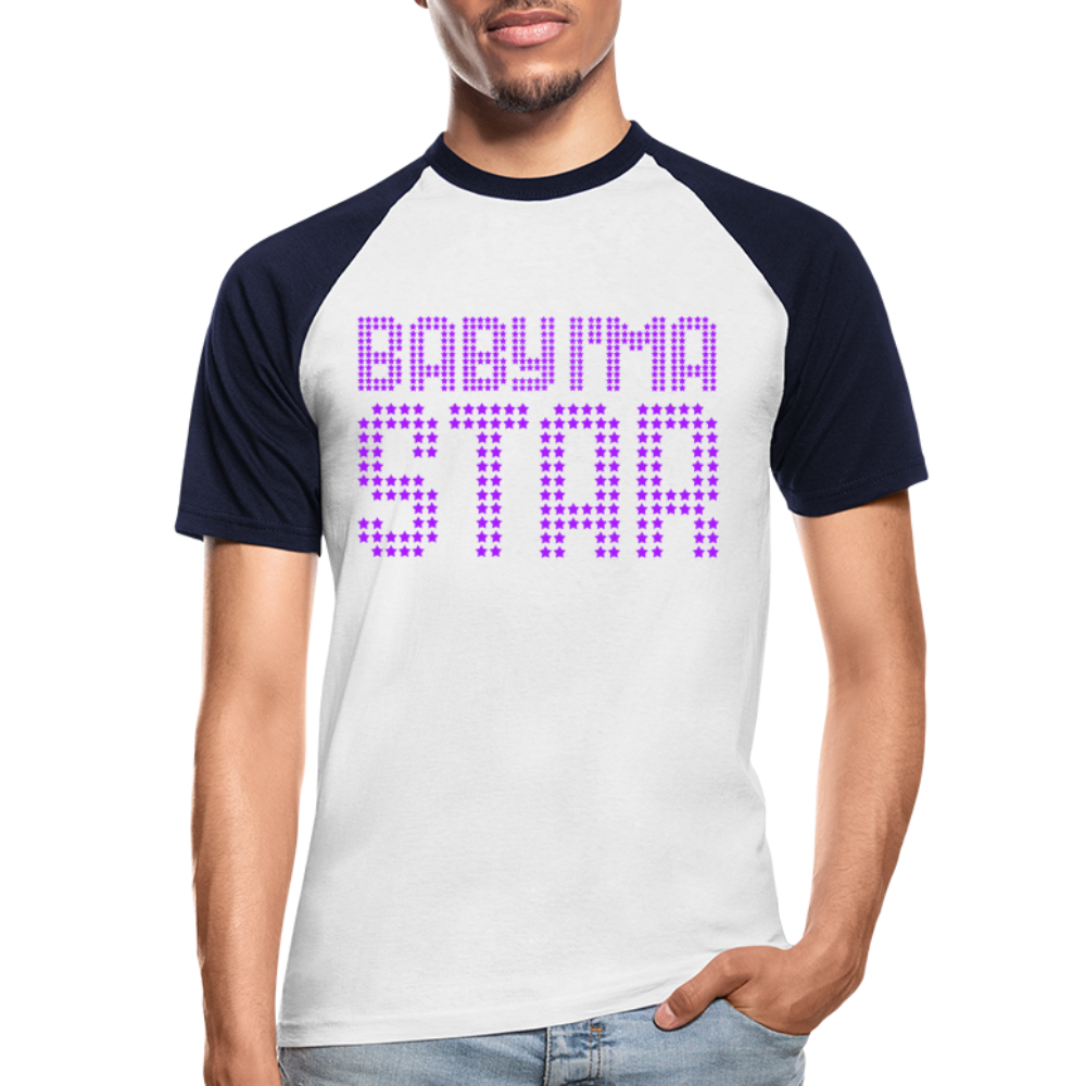 Männer Baseball-T-Shirt Baby I'm a Star - Weiß/Navy