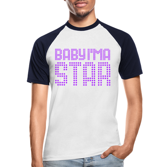 Männer Baseball-T-Shirt Baby I'm a Star - Weiß/Navy