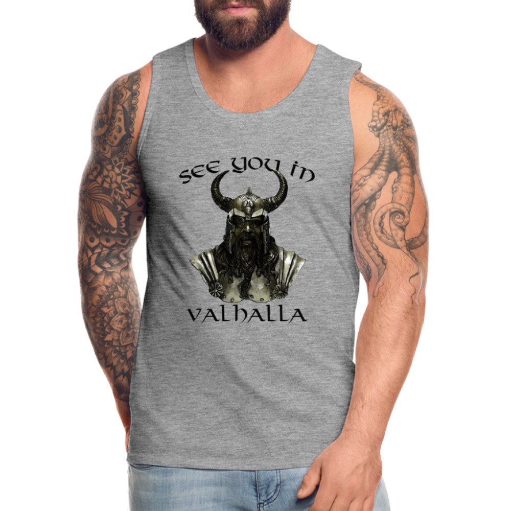 Männer Premium Tanktop T-Shirt Muskelshirt Achselshirt See You in Valhalla - Grau meliert