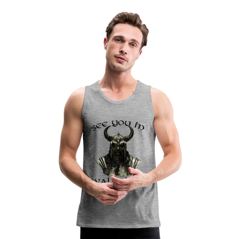 Männer Premium Tanktop T-Shirt Muskelshirt Achselshirt See You in Valhalla - Grau meliert