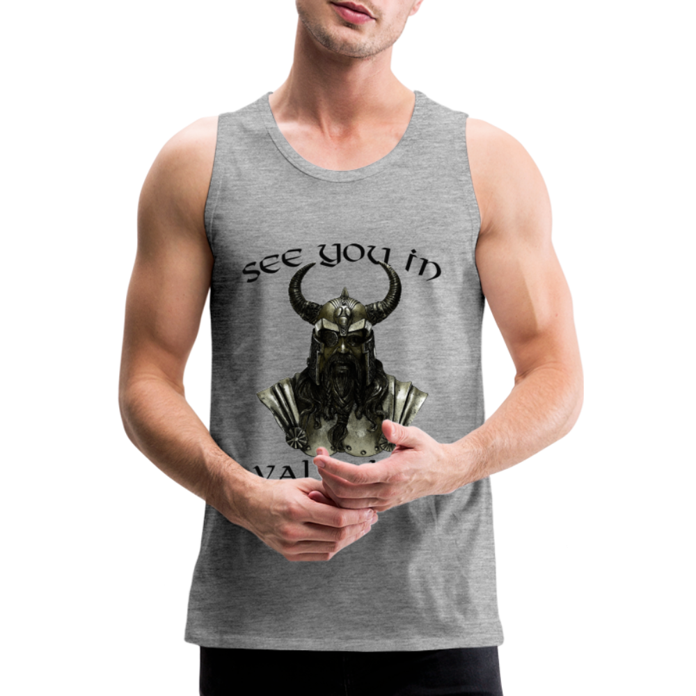 Männer Premium Tanktop T-Shirt Muskelshirt Achselshirt See You in Valhalla - Grau meliert