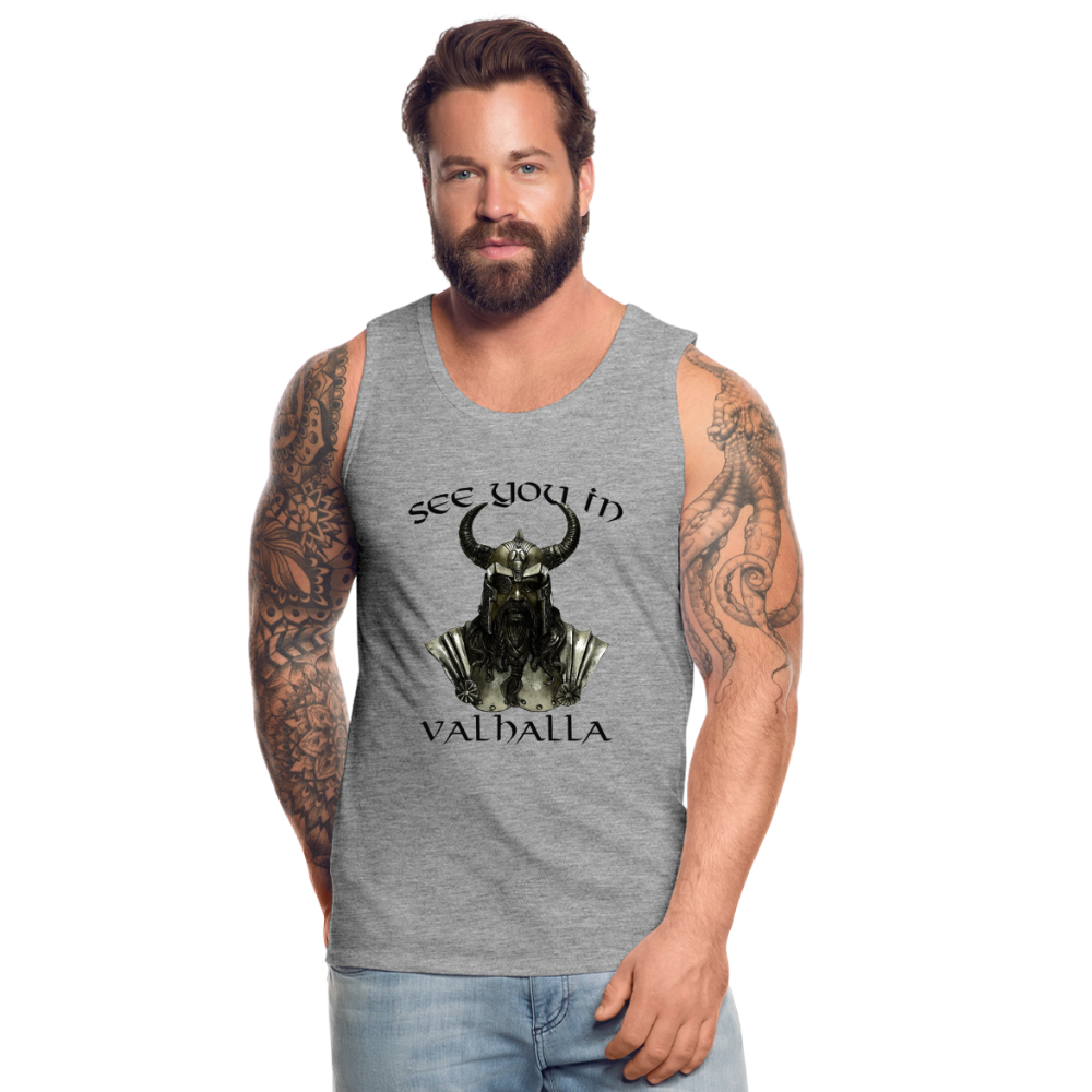 Männer Premium Tanktop T-Shirt Muskelshirt Achselshirt See You in Valhalla - Grau meliert
