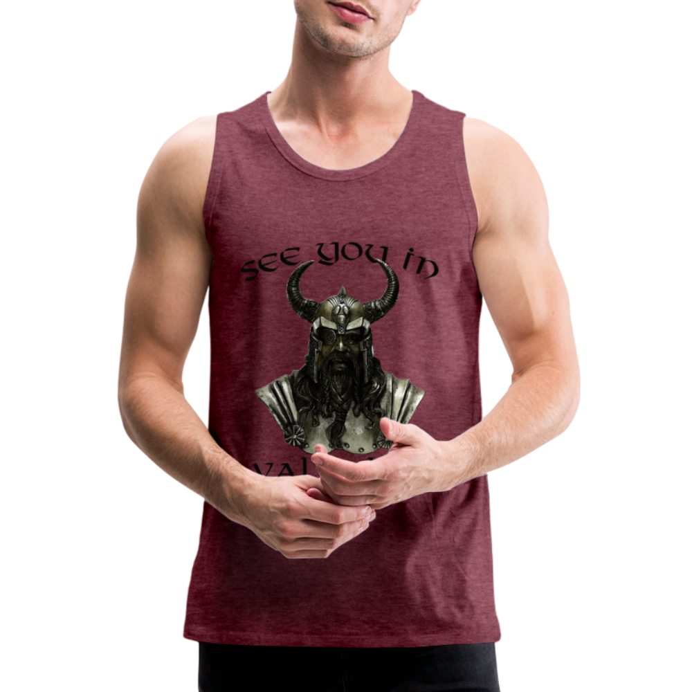 Männer Premium Tanktop T-Shirt Muskelshirt Achselshirt See You in Valhalla - Bordeauxrot meliert