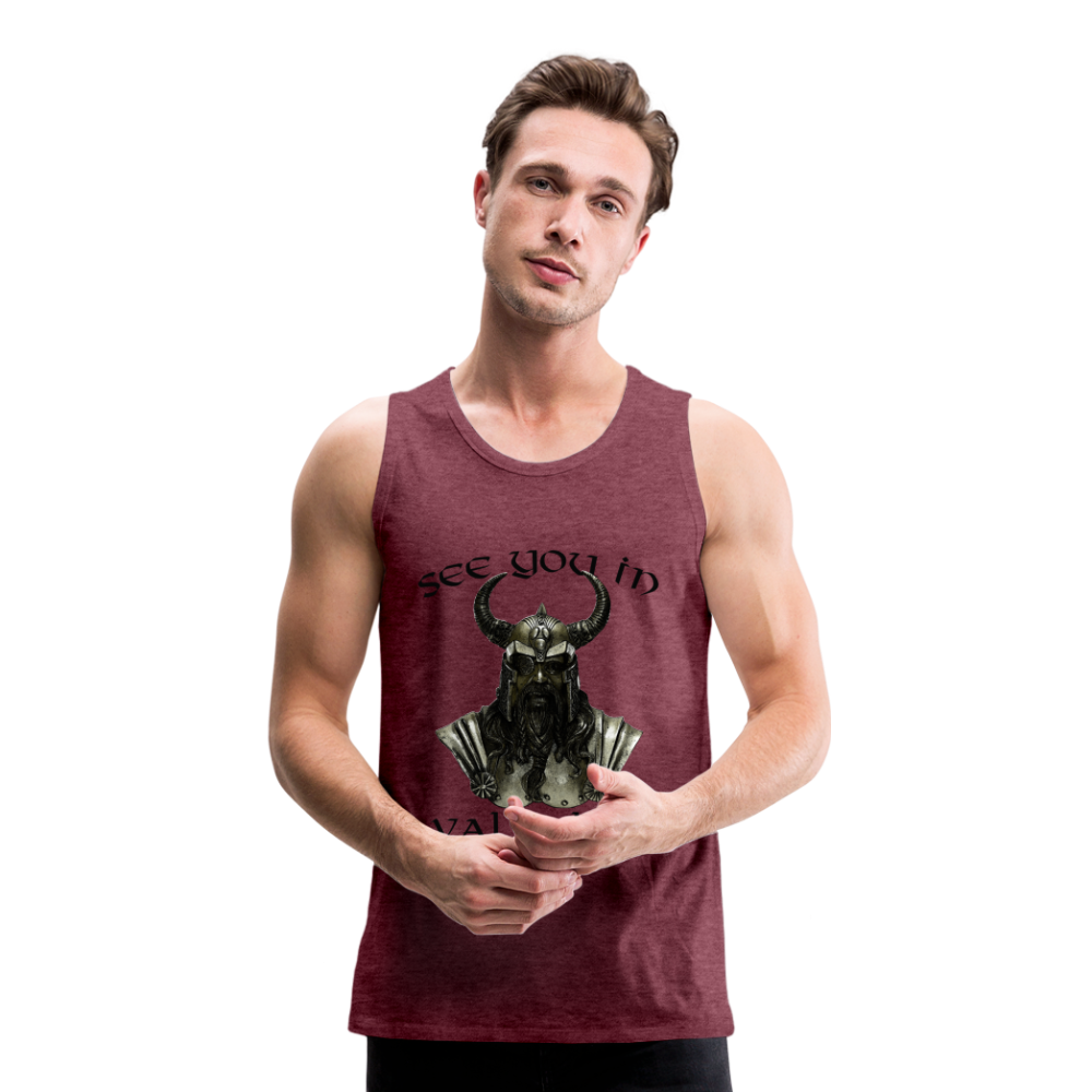 Männer Premium Tanktop T-Shirt Muskelshirt Achselshirt See You in Valhalla - Bordeauxrot meliert