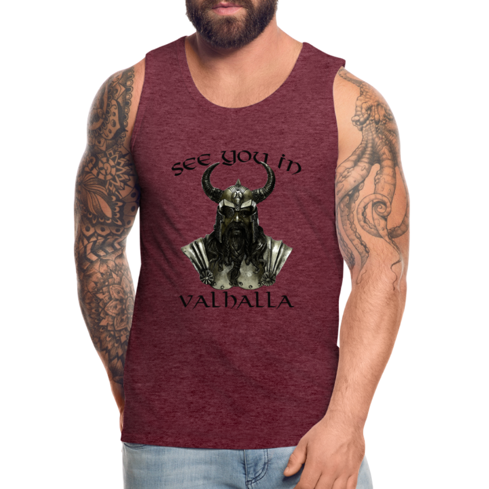 Männer Premium Tanktop T-Shirt Muskelshirt Achselshirt See You in Valhalla - Bordeauxrot meliert