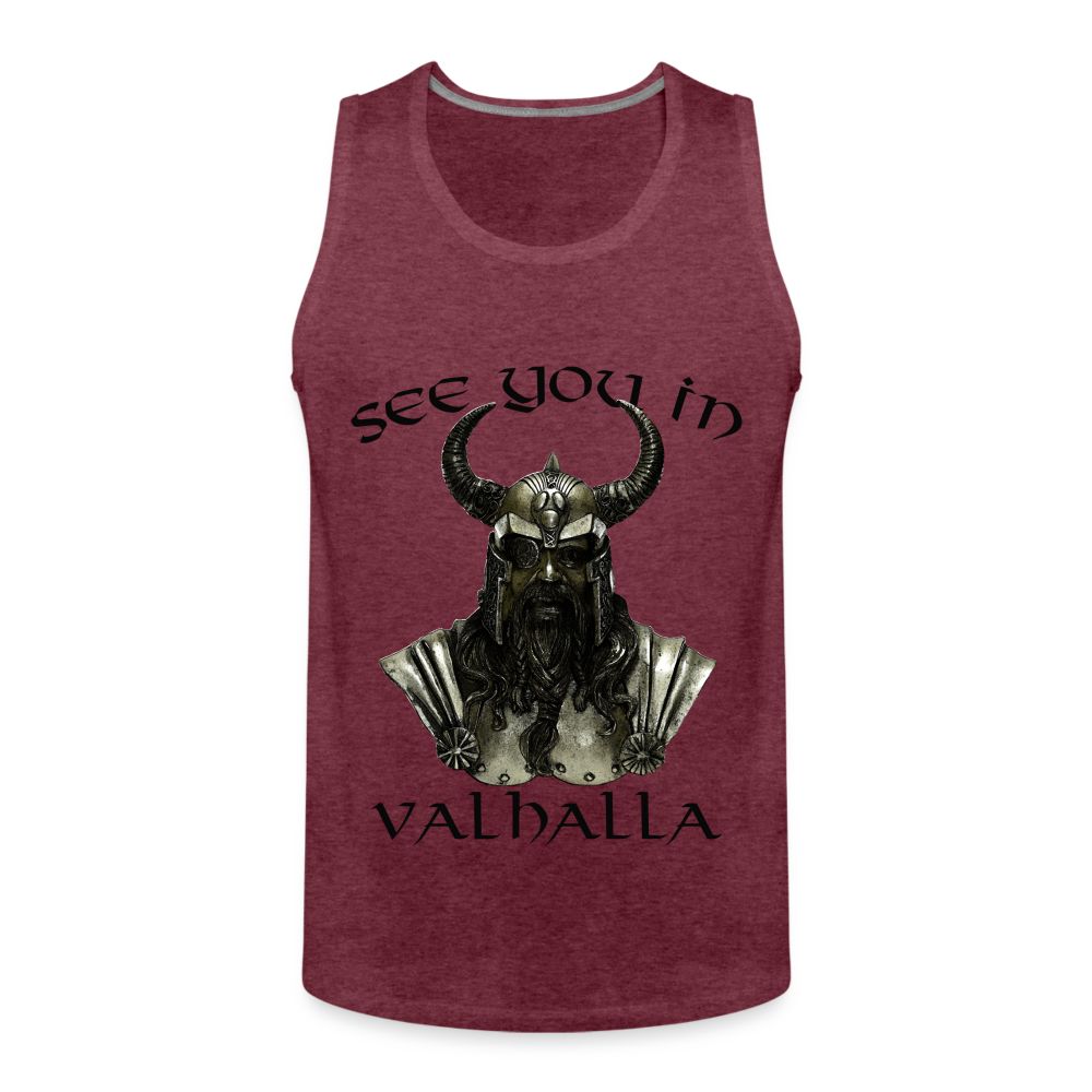 Männer Premium Tanktop T-Shirt Muskelshirt Achselshirt See You in Valhalla - Bordeauxrot meliert