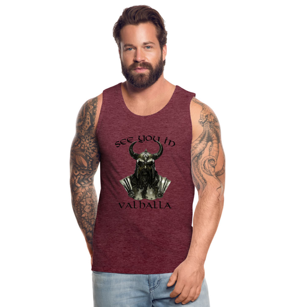Männer Premium Tanktop T-Shirt Muskelshirt Achselshirt See You in Valhalla - Bordeauxrot meliert