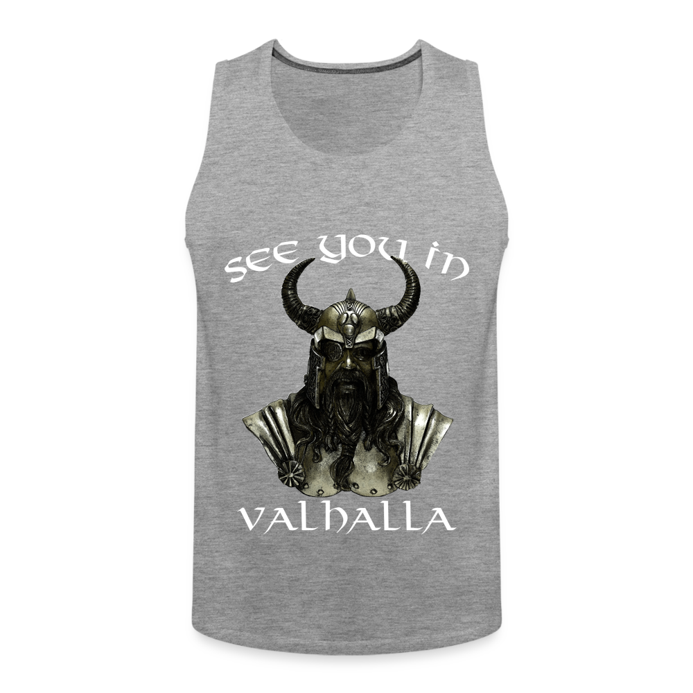 Männer Premium Tanktop T-Shirt Muskelshirt Achselshirt See You in Valhalla - Grau meliert
