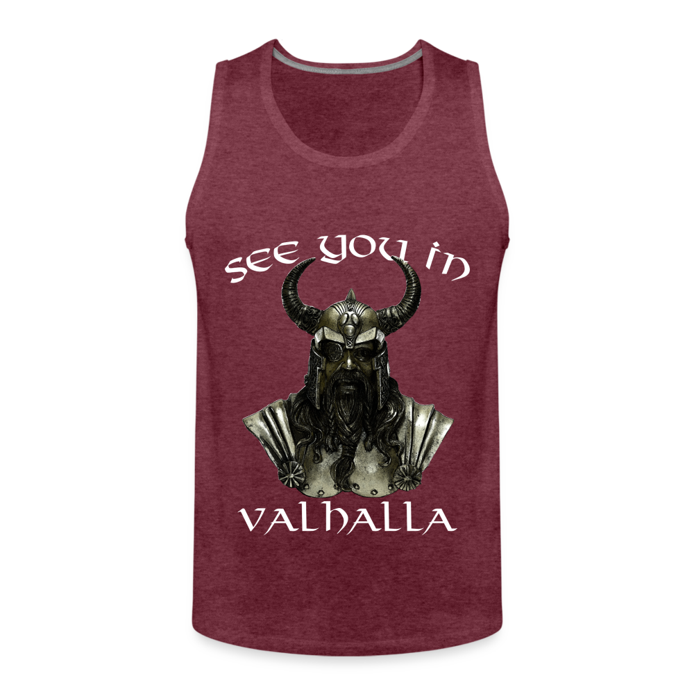 Männer Premium Tanktop T-Shirt Muskelshirt Achselshirt See You in Valhalla - Bordeauxrot meliert