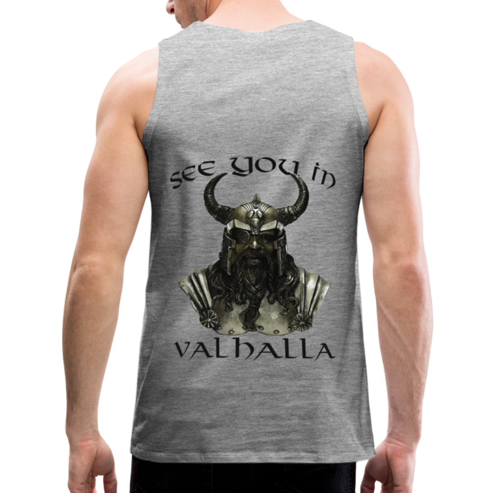 Männer Premium Tanktop T-Shirt Muskelshirt Achselshirt See You in Valhalla - Grau meliert