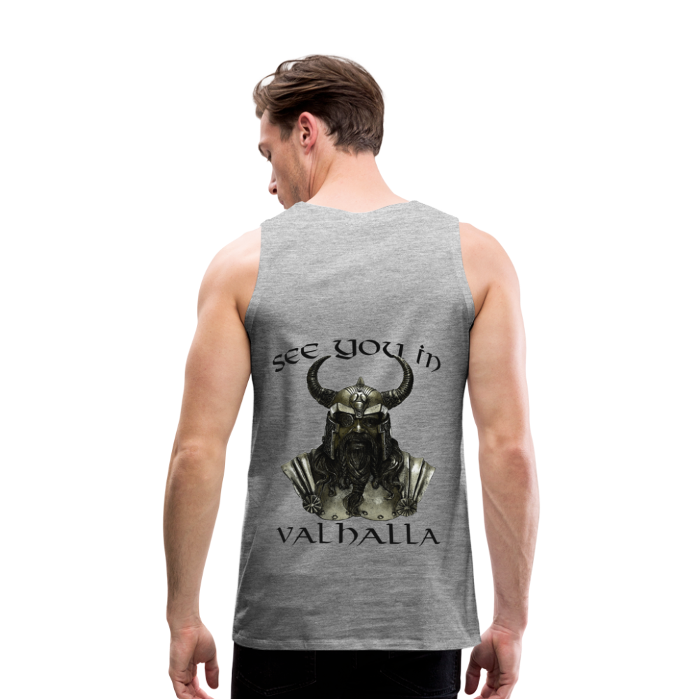 Männer Premium Tanktop T-Shirt Muskelshirt Achselshirt See You in Valhalla - Grau meliert