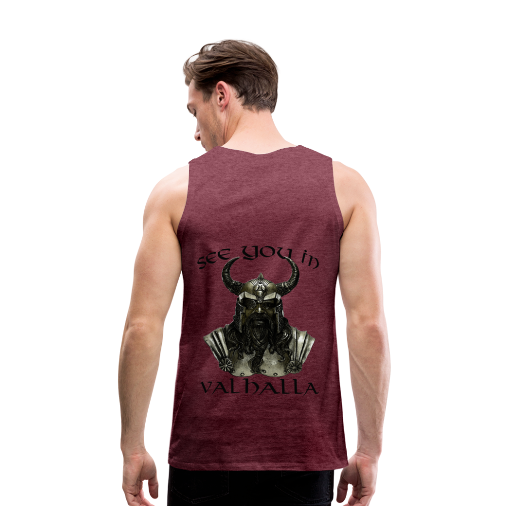 Männer Premium Tanktop T-Shirt Muskelshirt Achselshirt See You in Valhalla - Bordeauxrot meliert
