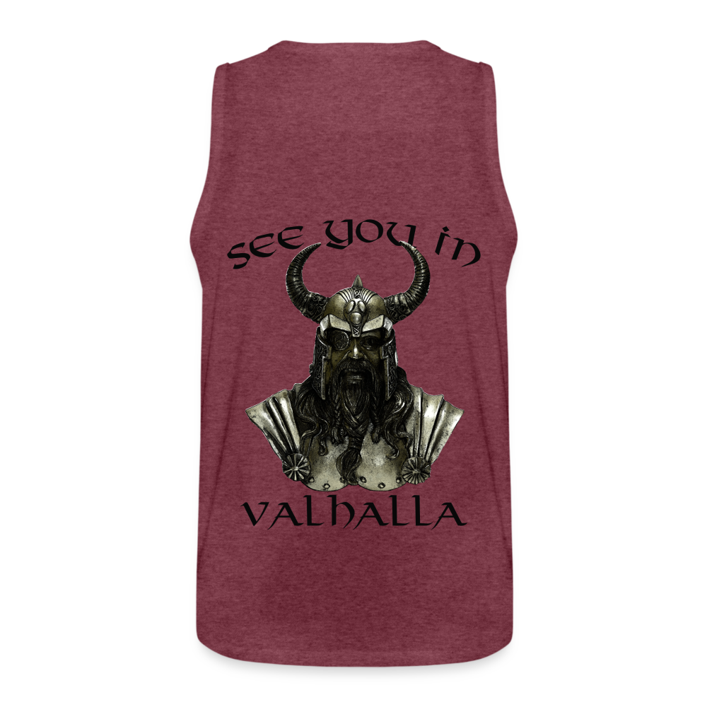 Männer Premium Tanktop T-Shirt Muskelshirt Achselshirt See You in Valhalla - Bordeauxrot meliert