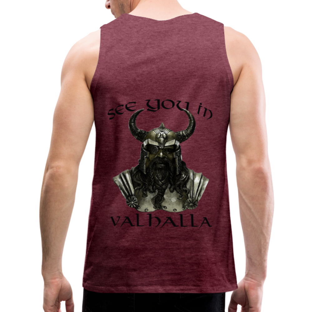 Männer Premium Tanktop T-Shirt Muskelshirt Achselshirt See You in Valhalla - Bordeauxrot meliert