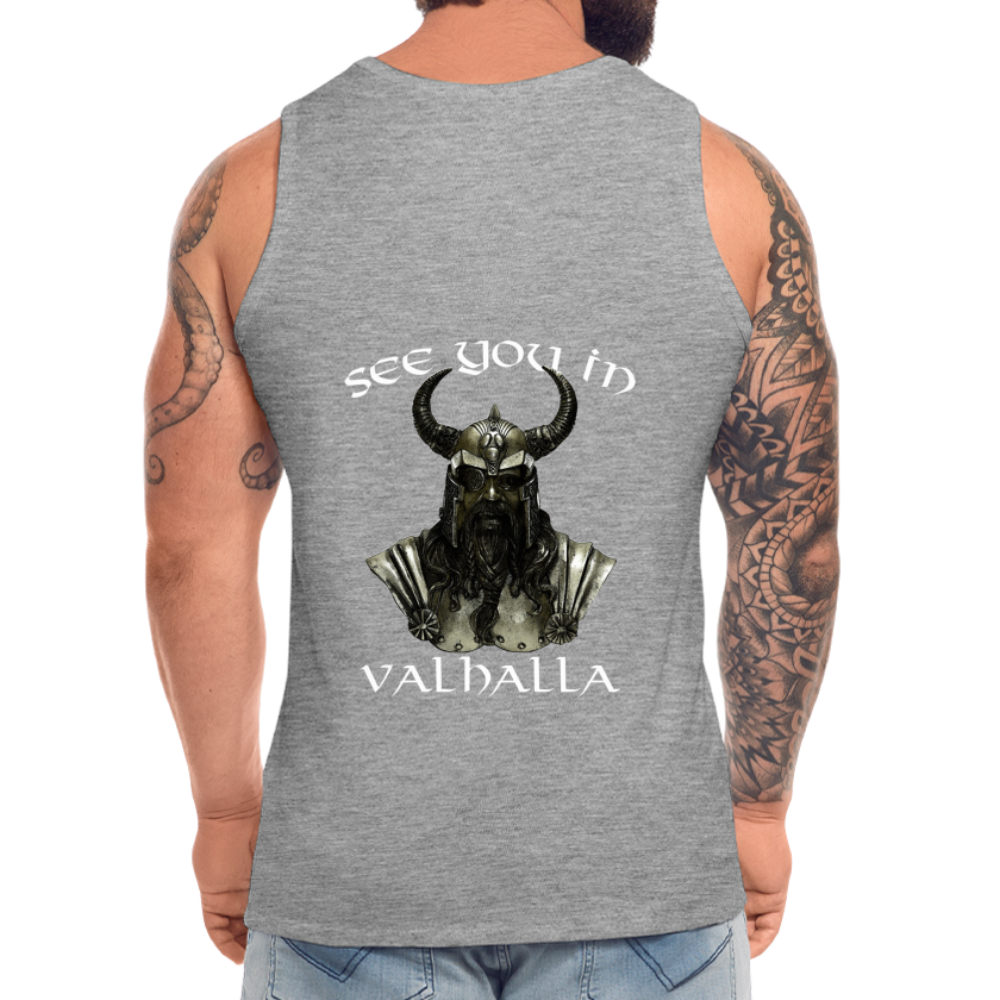 Männer Premium Tanktop T-Shirt Muskelshirt Achselshirt See You in Valhalla - Grau meliert