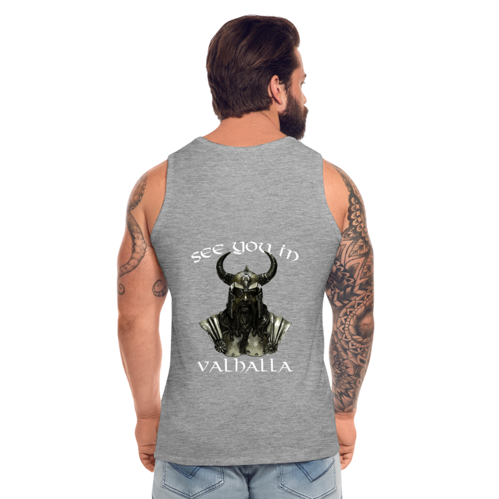 Männer Premium Tanktop T-Shirt Muskelshirt Achselshirt See You in Valhalla - Grau meliert