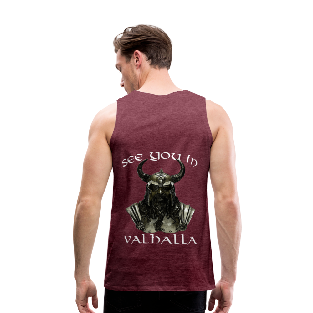 Männer Premium Tanktop T-Shirt Muskelshirt Achselshirt See You in Valhalla - Bordeauxrot meliert