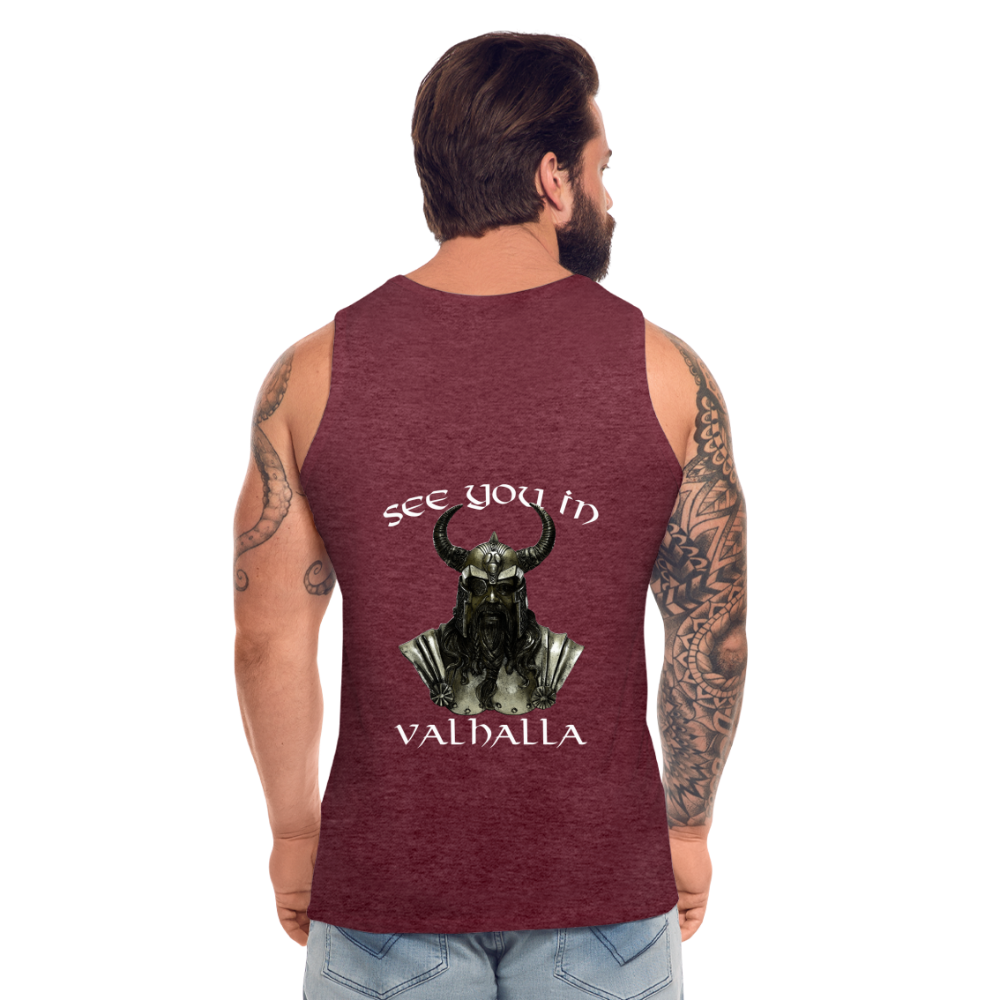 Männer Premium Tanktop T-Shirt Muskelshirt Achselshirt See You in Valhalla - Bordeauxrot meliert