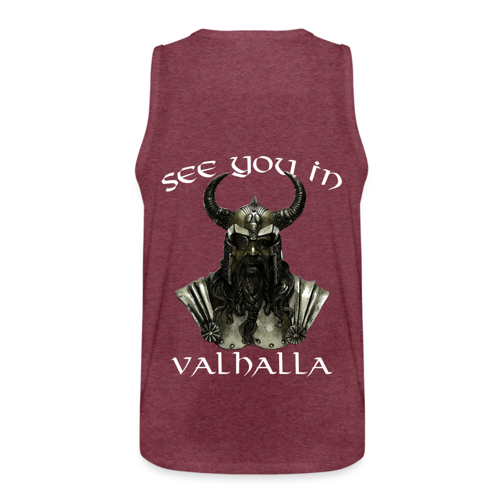 Männer Premium Tanktop T-Shirt Muskelshirt Achselshirt See You in Valhalla - Bordeauxrot meliert