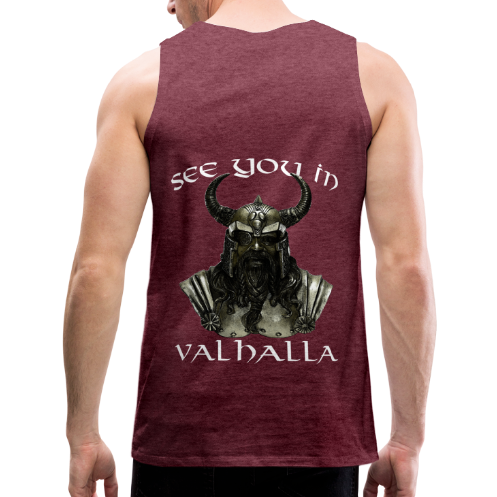 Männer Premium Tanktop T-Shirt Muskelshirt Achselshirt See You in Valhalla - Bordeauxrot meliert